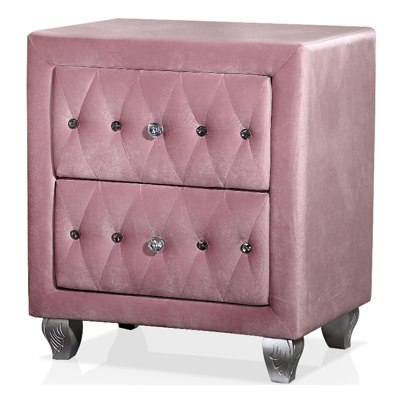 Furniture of America Cyndi Fabric Upholstered Pink Nightstand and Care Kit