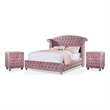 FOA Cyndi 3pc Pink Fabric Bedroom Set- Full + 2 Nightstands and Care Kit