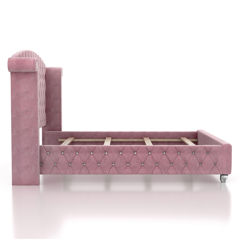 FOA Cyndi 3pc Pink Fabric Bedroom Set - Twin + 2 Nightstands and Care Kit