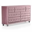 FOA Cyndi 5pc Pink Fabric Bed Set-Full+2 Nightstands+Dresser+Mirror+Care Kit