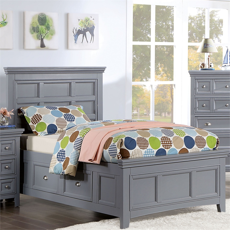 Furniture of America Ender Wood Gray Twin Bed with Drawers and Care Kit