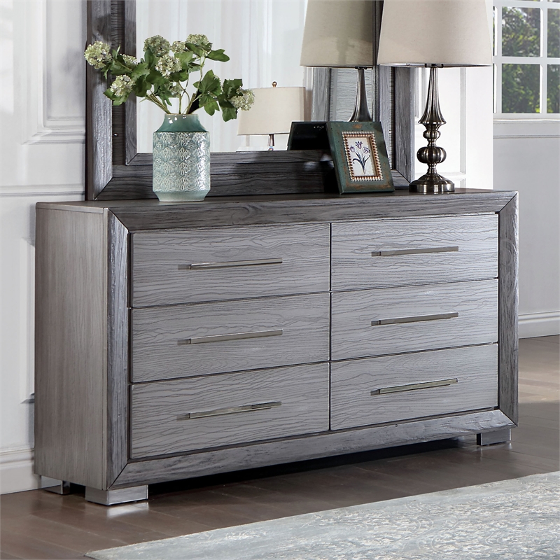 Furniture of America Iden Transitional Wood 6-Drawer Dresser in Gray