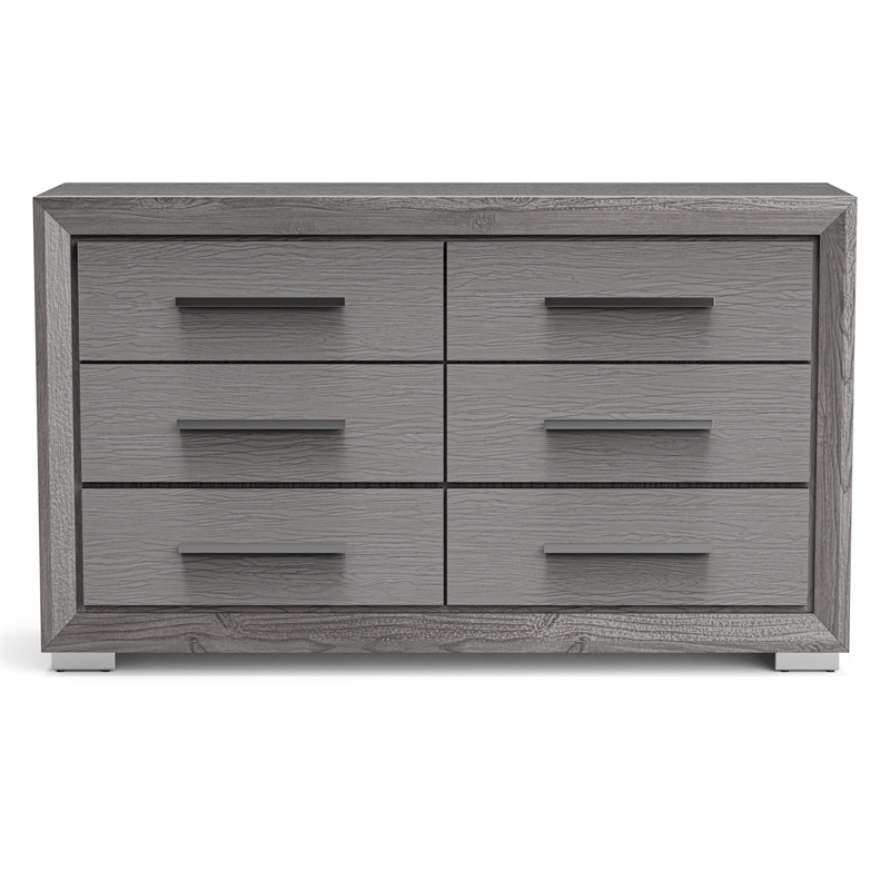 Furniture of America Iden Wood 6-Drawer Dresser with LED Mirror in Gray