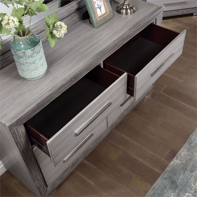 Furniture of America Iden Wood 6-Drawer Dresser with LED Mirror in Gray