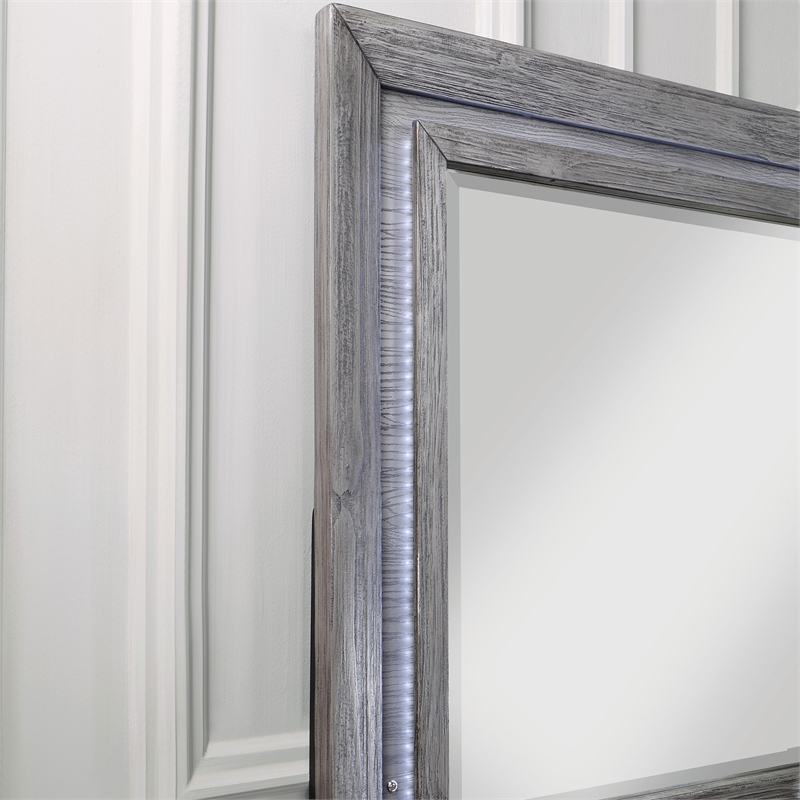 Furniture of America Iden Wood 6-Drawer Dresser with LED Mirror in Gray