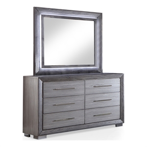 Furniture of America Iden Wood 6-Drawer Dresser with LED Mirror in Gray