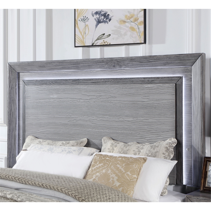 Furniture of America Iden Wood King Bed with LED Light in Gray