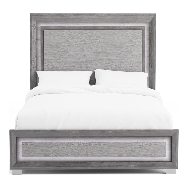 Furniture of America Iden Wood King Bed with LED Light in Gray