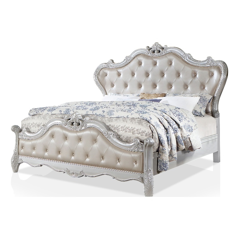 Furniture of America Rosa Wood Tufted Headboard King Bed in White