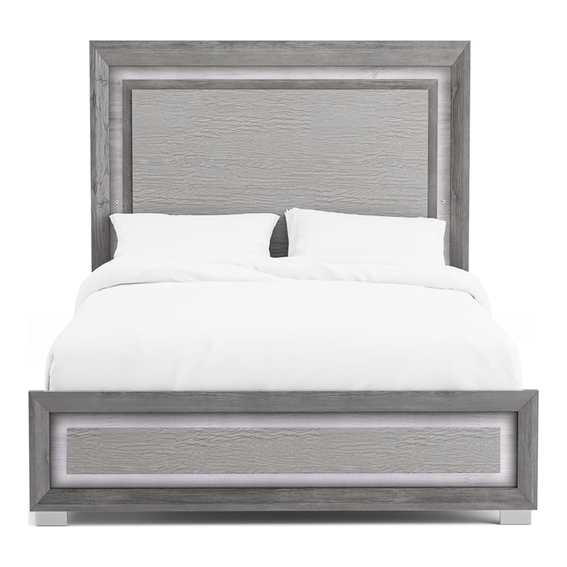 Furniture of America Iden Wood Queen Bed with LED Light in Gray