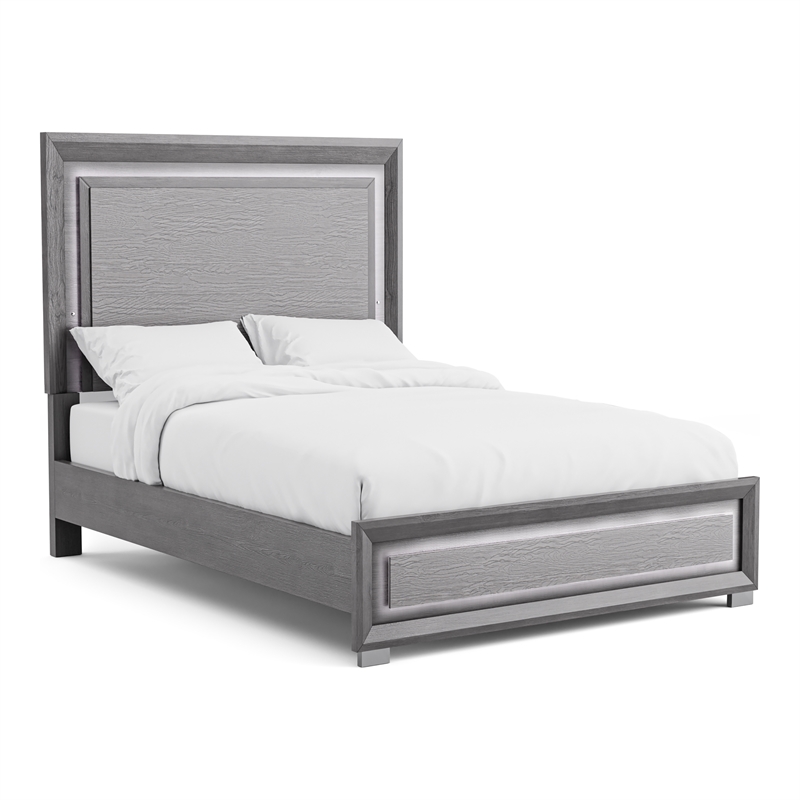 Furniture of America Iden Wood Queen Bed with LED Light in Gray