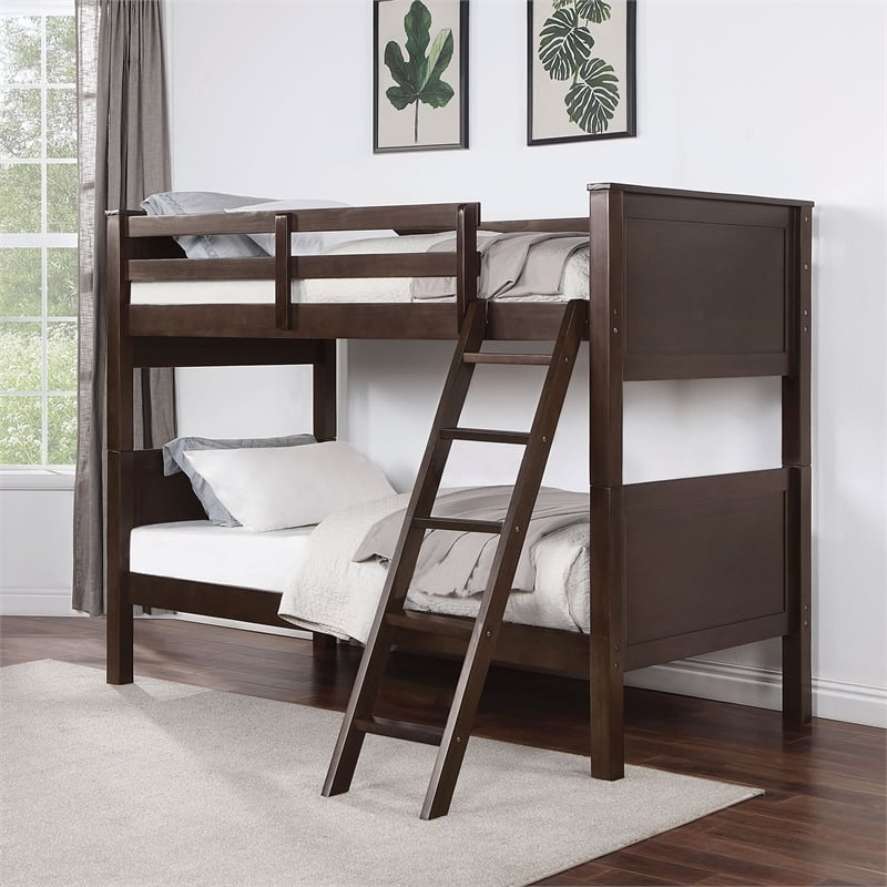 Furniture of America Tam Transitional Wood Twin over Twin Bunk Bed in Walnut