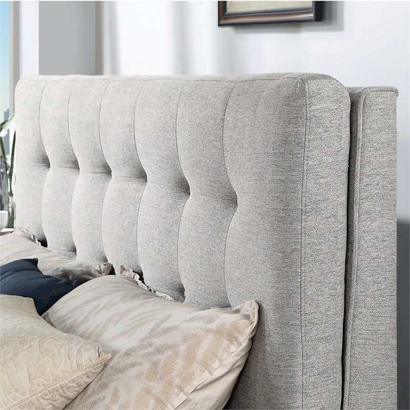 Furniture of America Macki Mid-Century Modern Fabric Tufted Full Bed in Gray