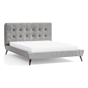 Furniture of America Macki Mid-Century Modern Fabric Tufted Full Bed in Gray