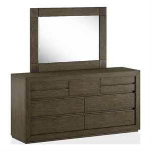 furniture of america camile wood 9-drawer dresser with mirror in light walnut