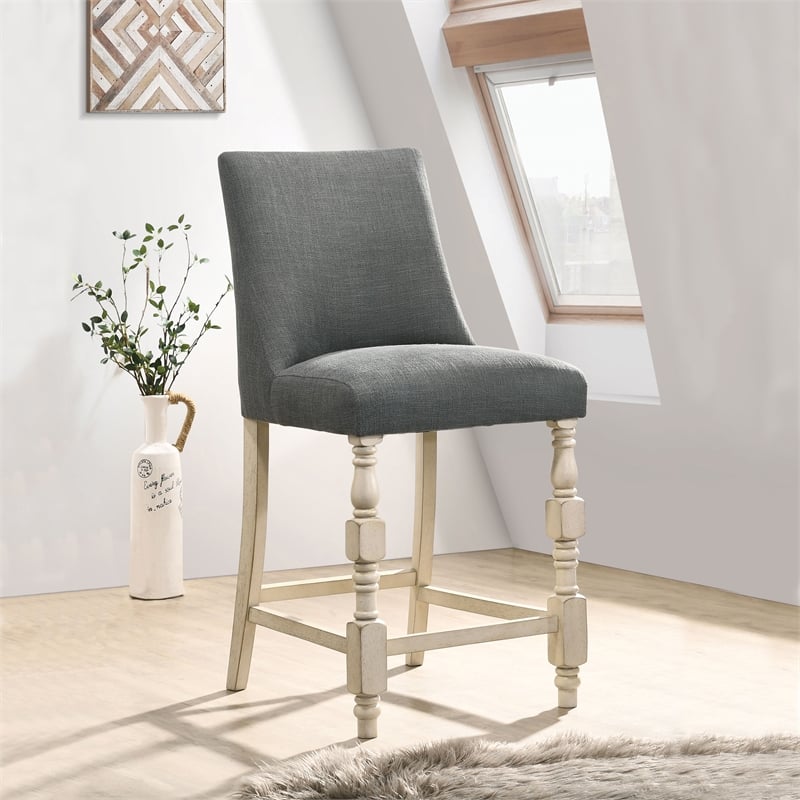 Furniture of America Weighton Fabric Counter Chairs in Ivory and Gray (Set of 2)