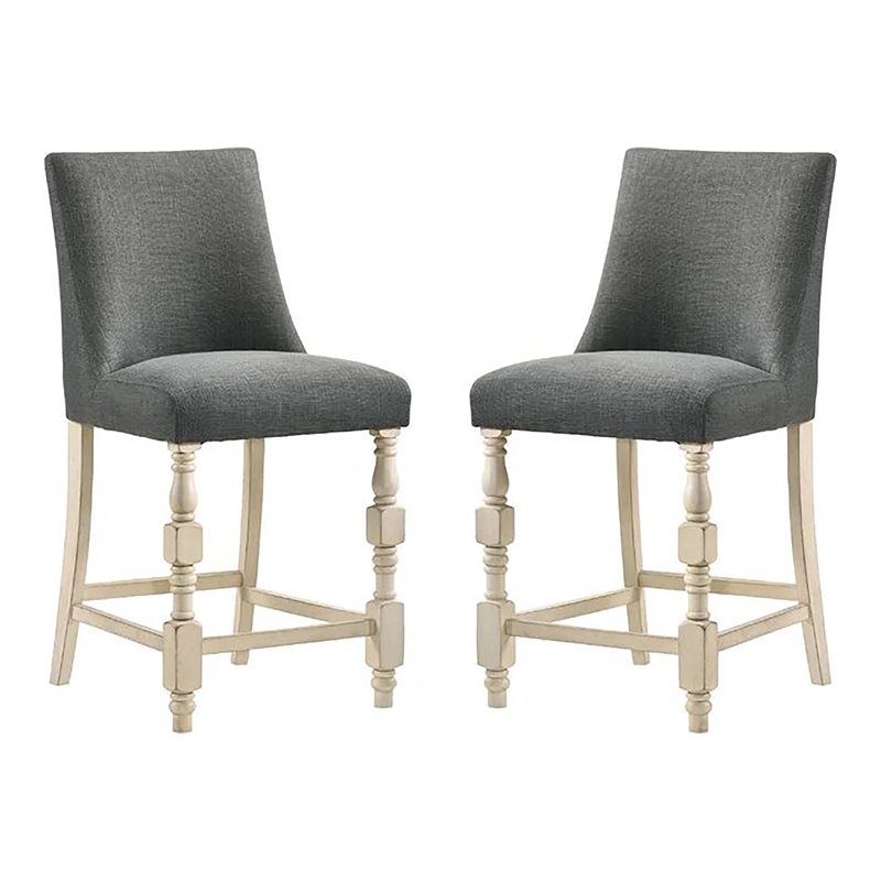 Furniture of America Weighton Fabric Counter Chairs in Ivory and Gray (Set of 2)