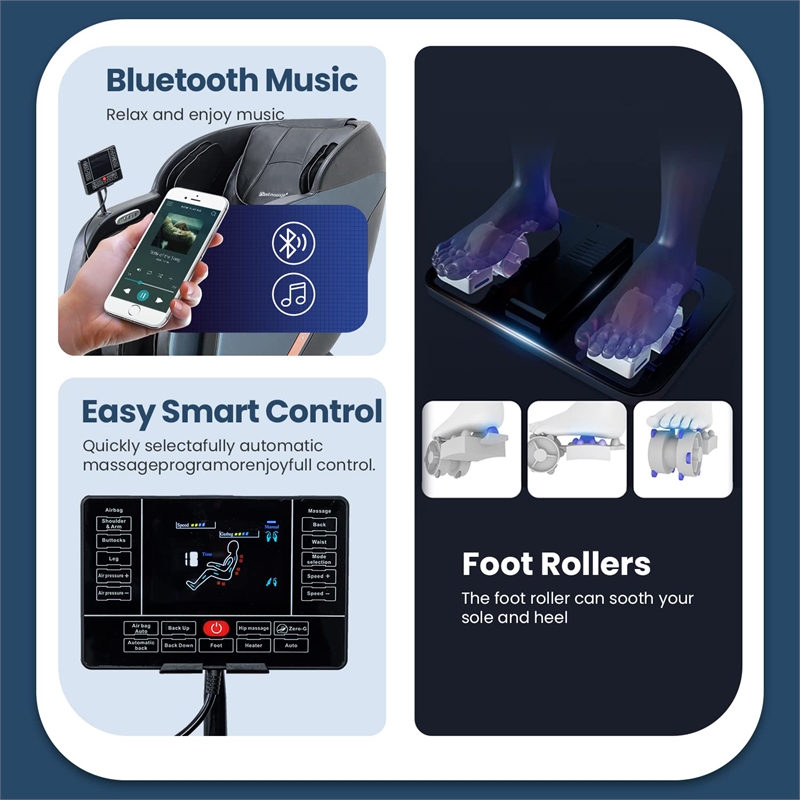 Rolig Black Faux Leather Modern Zero Gravity Recliner Programmable Massage Chair