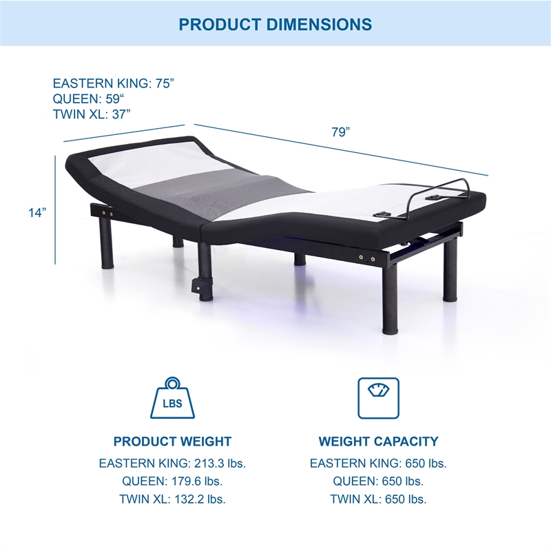 Furniture of America Virya Metal Black 3 Motor Twin XL Adjustable Bed