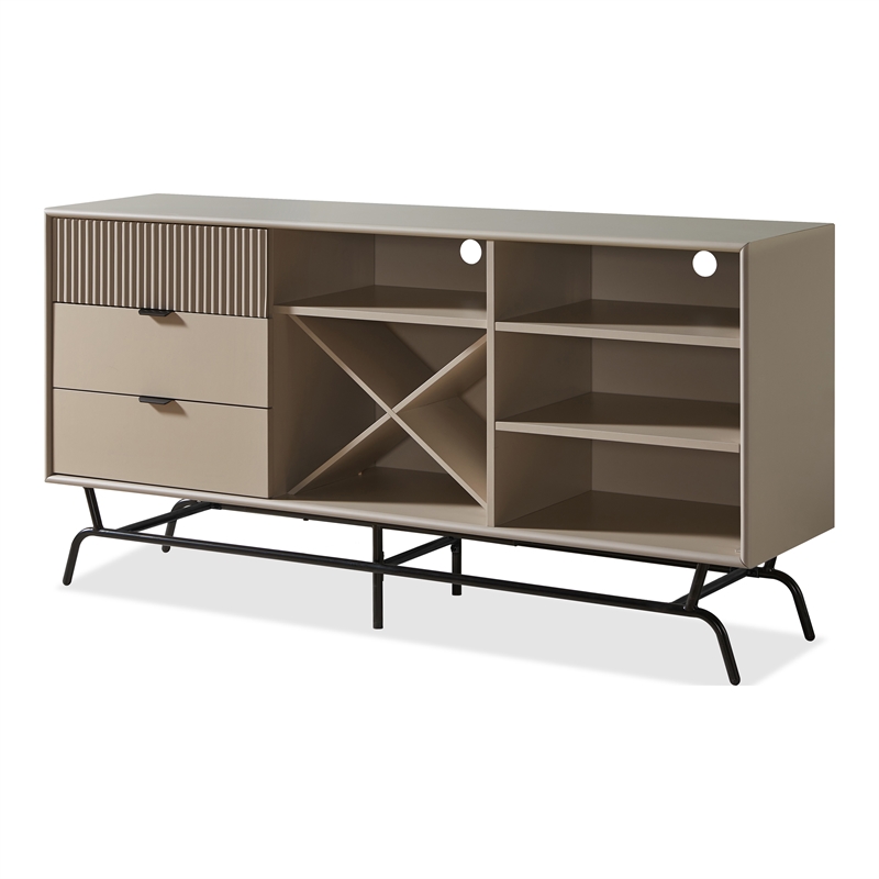 Furniture Of America Haft Wood Multi-Storage Buffet in Light Taupe and Black