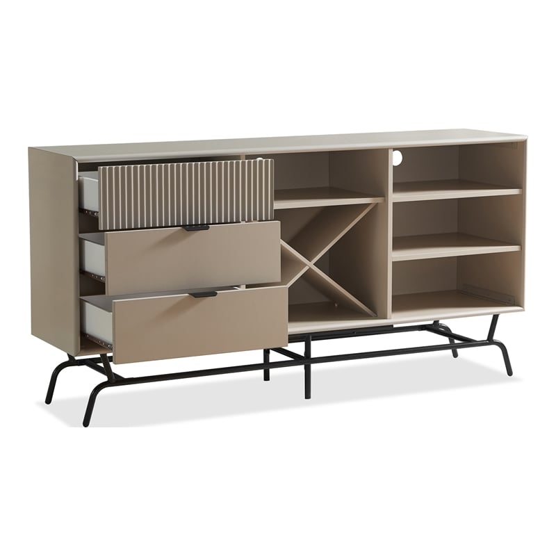 Furniture Of America Haft Wood Multi-Storage Buffet in Light Taupe and Black