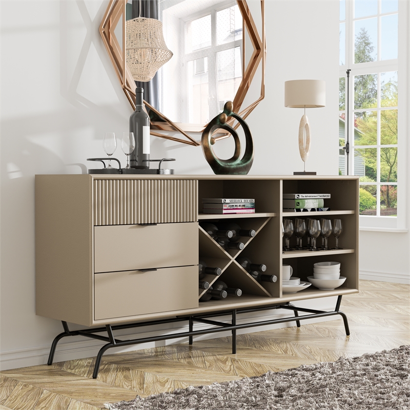 Furniture Of America Haft Wood Multi-Storage Buffet in Light Taupe and Black