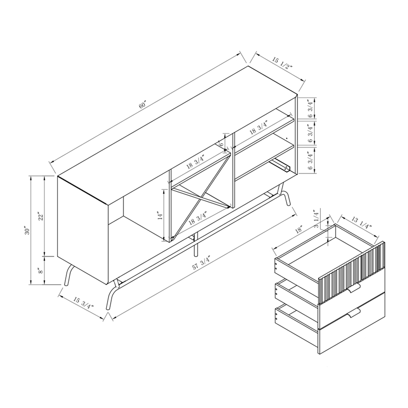 Furniture Of America Haft Wood Multi-Storage Buffet in Light Taupe and Black