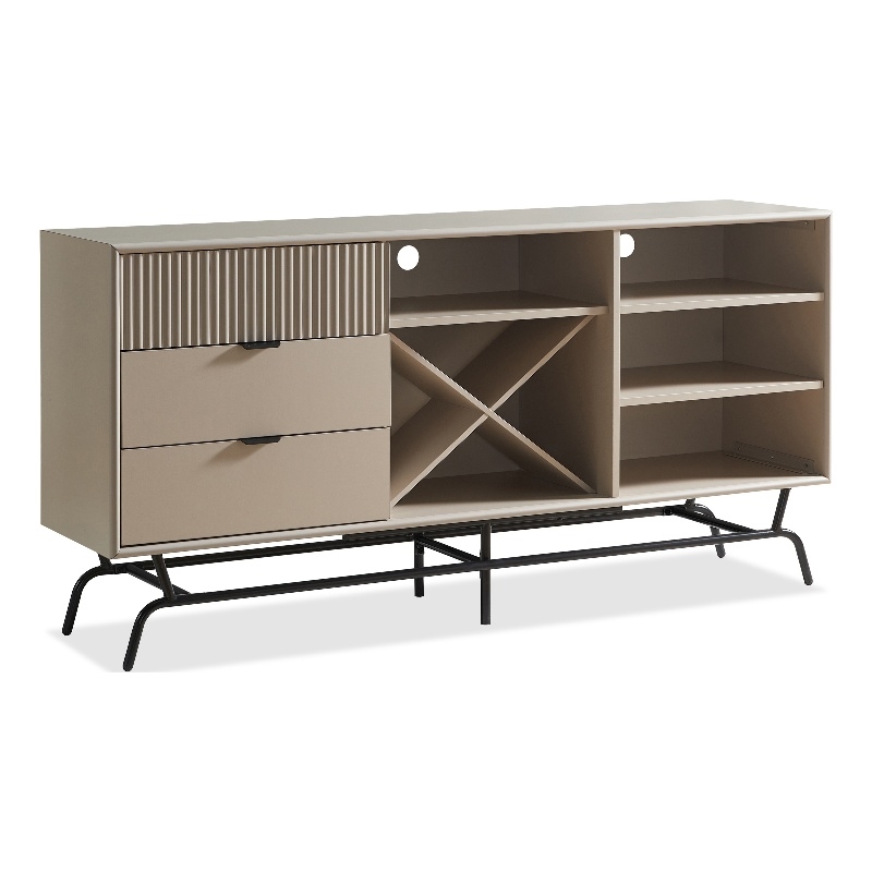 Furniture Of America Haft Wood Multi-Storage Buffet in Light Taupe and Black