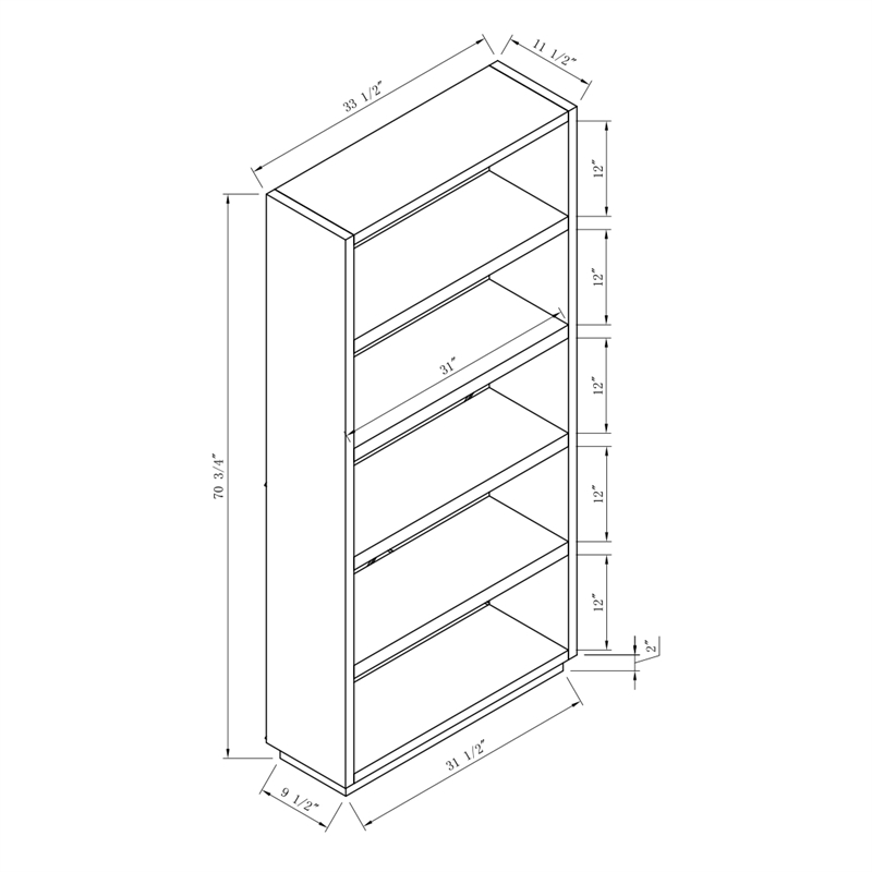 Furniture Of America Kunskap Wood 5 Open Shelves Bookcase in Cream Weave