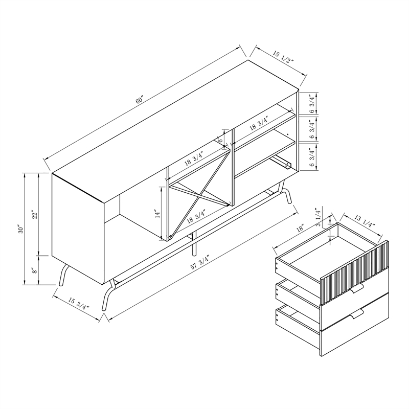 Furniture Of America Haft Wood Multi-Storage Console in Tanned Pink and Black
