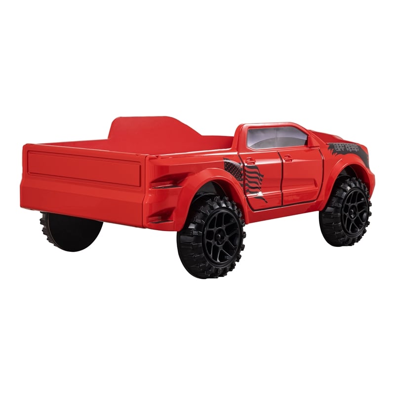Furniture of America Spela Off-Road Truck Twin Wood Bed in Red