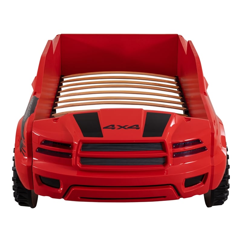 Furniture of America Spela Off-Road Truck Twin Wood Bed in Red