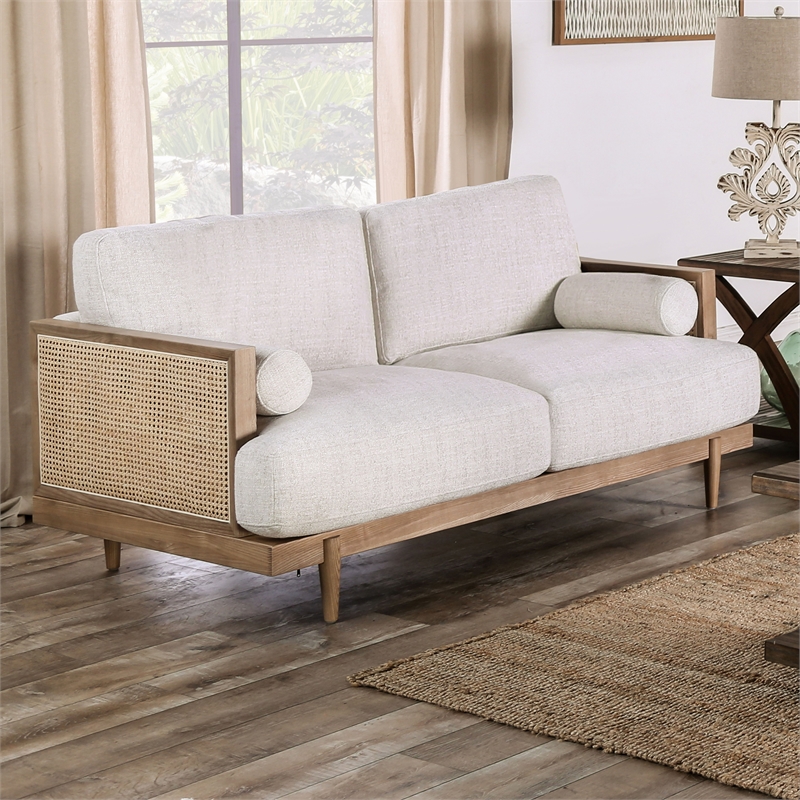 Furniture of America Kanan 2-Piece Solid Wood Sofa Set in Light Oak
