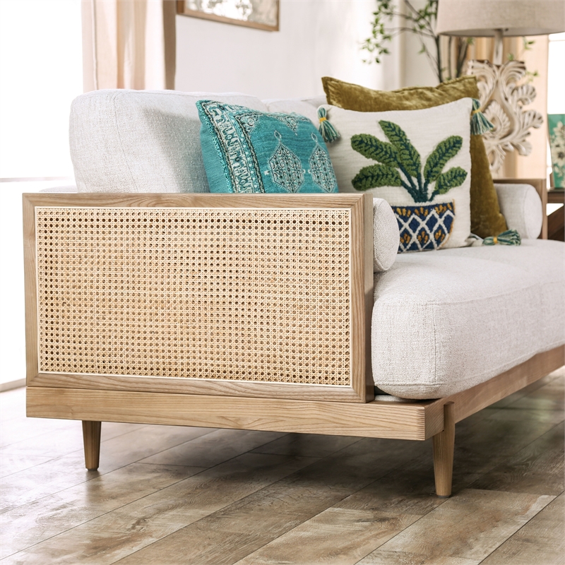 Furniture of America Kanan 2-Piece Solid Wood Sofa Set in Light Oak