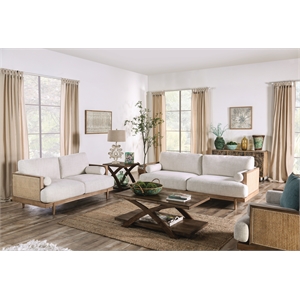 Furniture of America Kanan 2-Piece Solid Wood Sofa Set in Light Oak