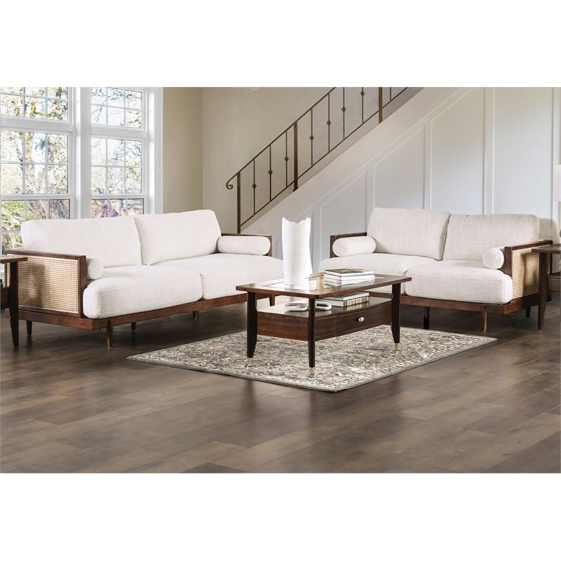 Furniture of America Kanan 2-Piece Solid Wood Sofa Set in Walnut