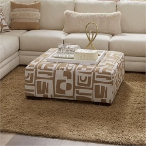 Furniture of America Rena Transitional Chenille Square Ottoman in Ivory and Tan