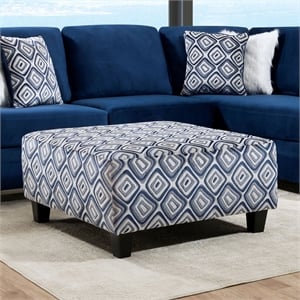 Furniture of America Rena Transitional Microfiber Square Ottoman in Navy Pattern