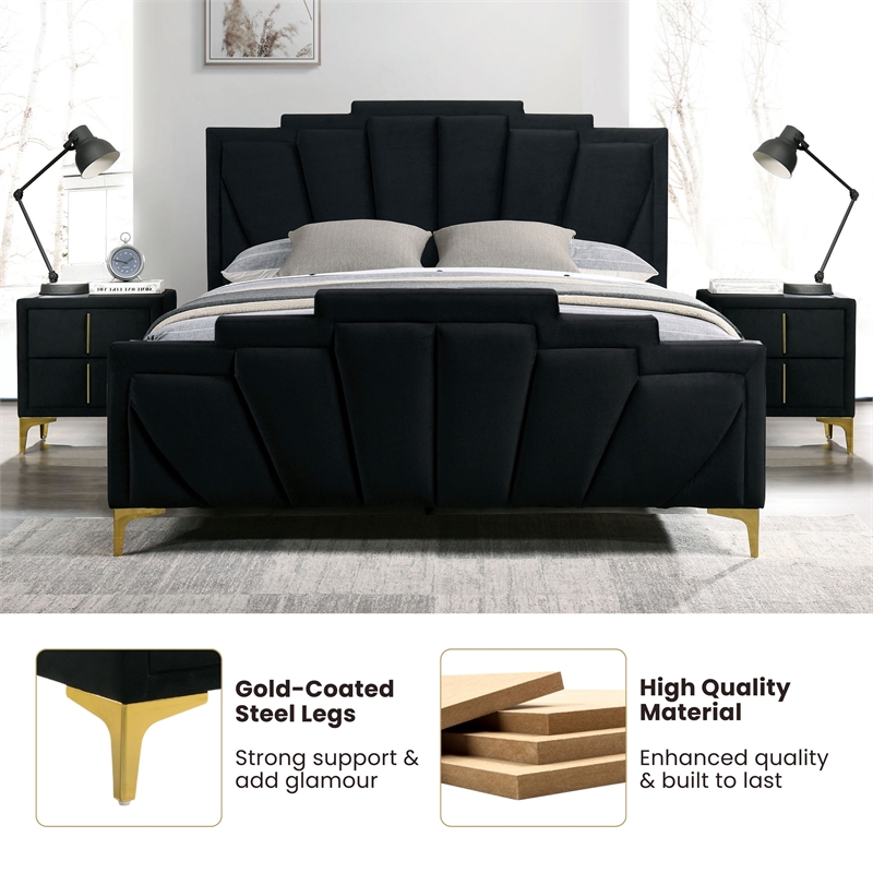 Furniture of America Glanz Glam Fabric Tufted Queen Bed in Black