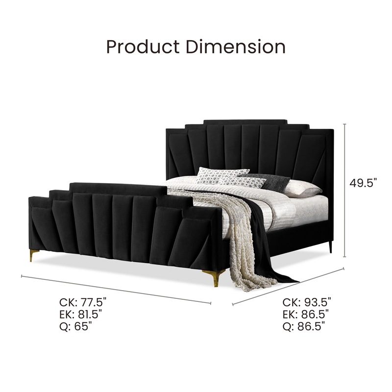 Furniture of America Glanz Glam Fabric Tufted Queen Bed in Black