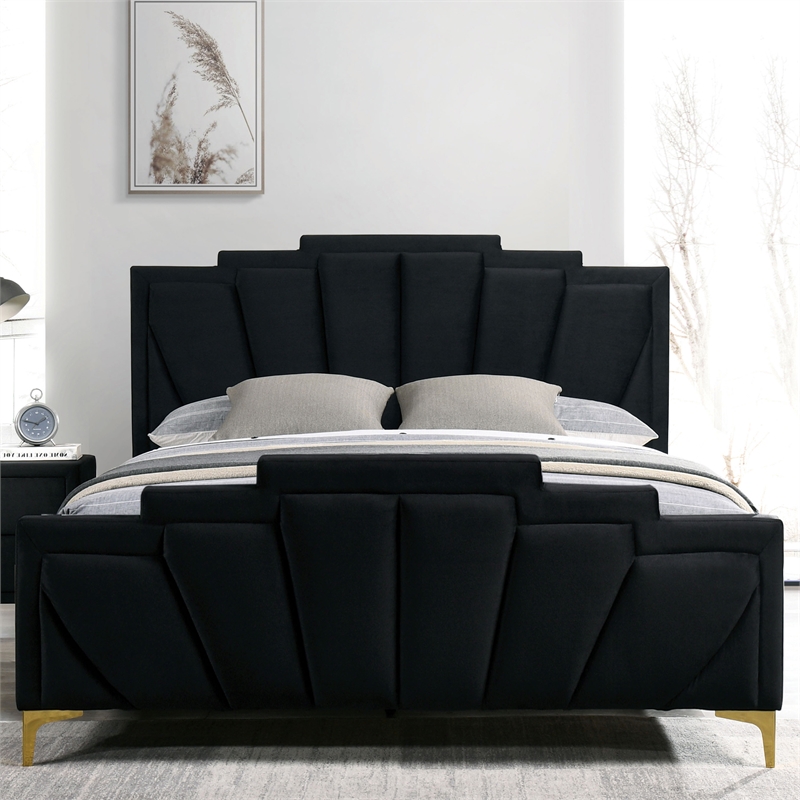 Furniture of America Glanz Glam Fabric Tufted Queen Bed in Black