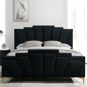 Furniture of America Glanz Glam Fabric Tufted Queen Bed in Black