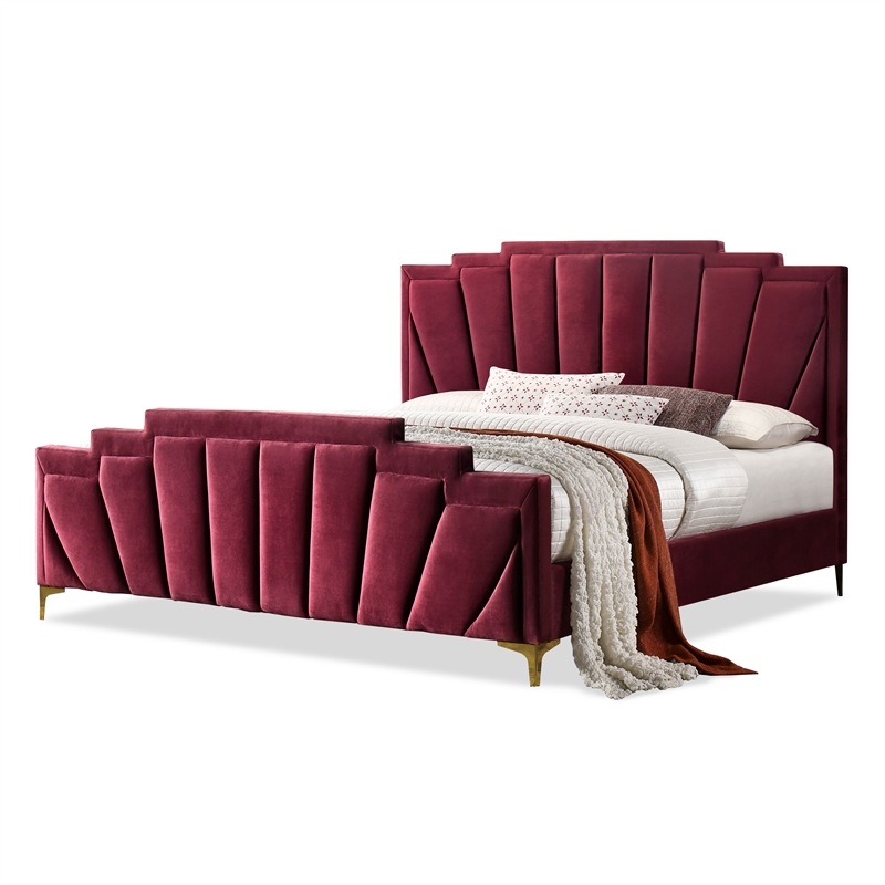 Furniture of America Glanz Glam Fabric Tufted California King Bed in Red
