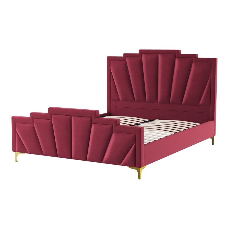 Furniture of America Glanz Glam Fabric Tufted California King Bed in Red