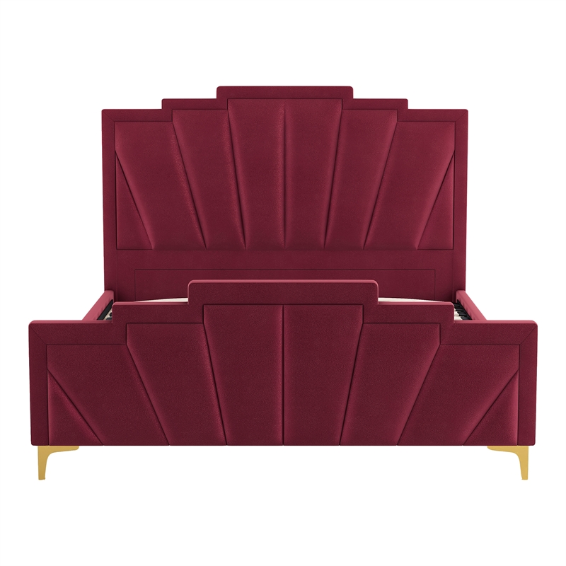 Furniture of America Glanz Glam Fabric Tufted California King Bed in Red