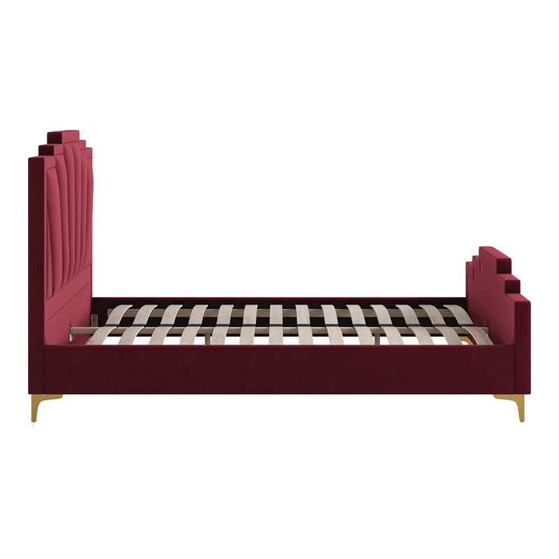 Furniture of America Glanz Glam Fabric Tufted California King Bed in Red