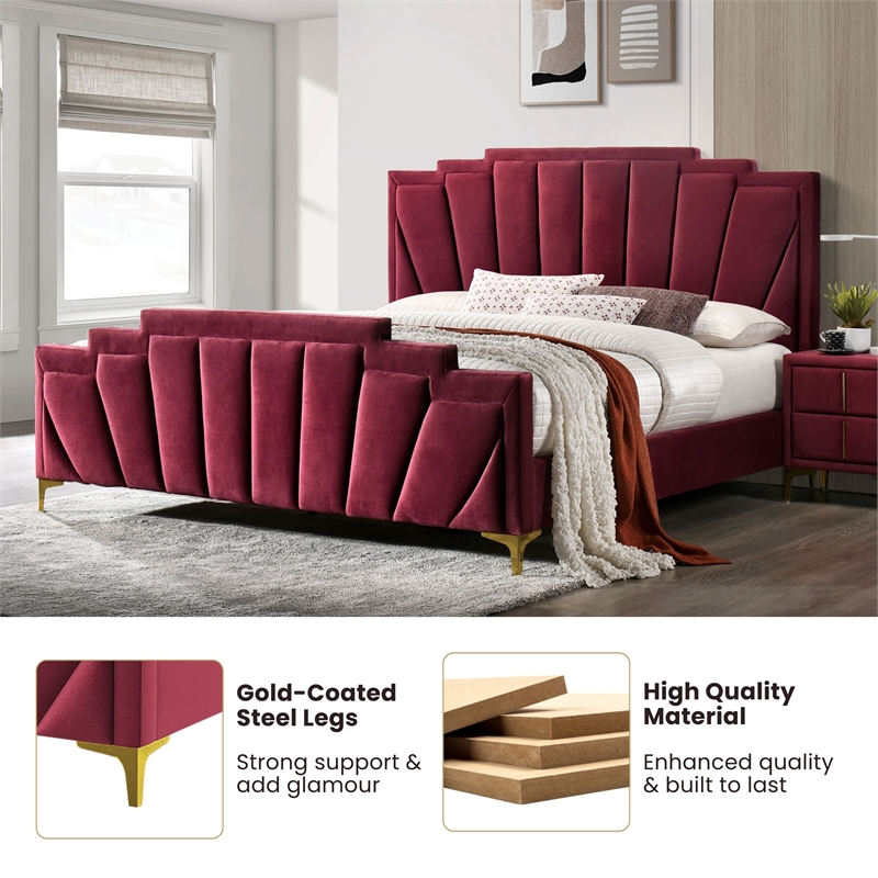 Furniture of America Glanz Glam Fabric Tufted King Bed in Red