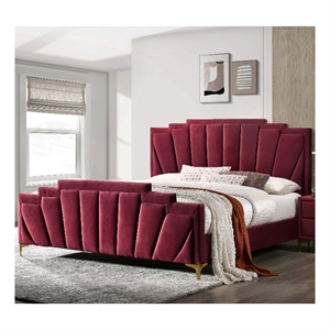 Furniture of America Glanz Glam Fabric Tufted King Bed in Red