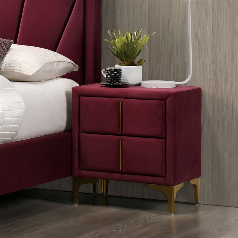 Furniture of America Glanz Glam Fabric Upholstered Nightstand in Red