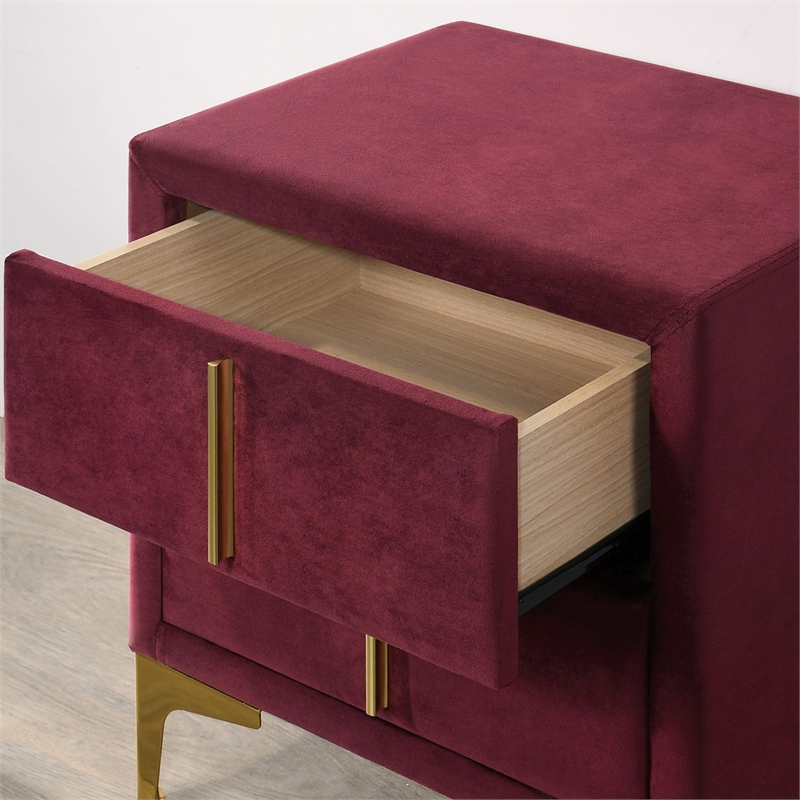 Furniture of America Glanz Glam Fabric Upholstered Nightstand in Red